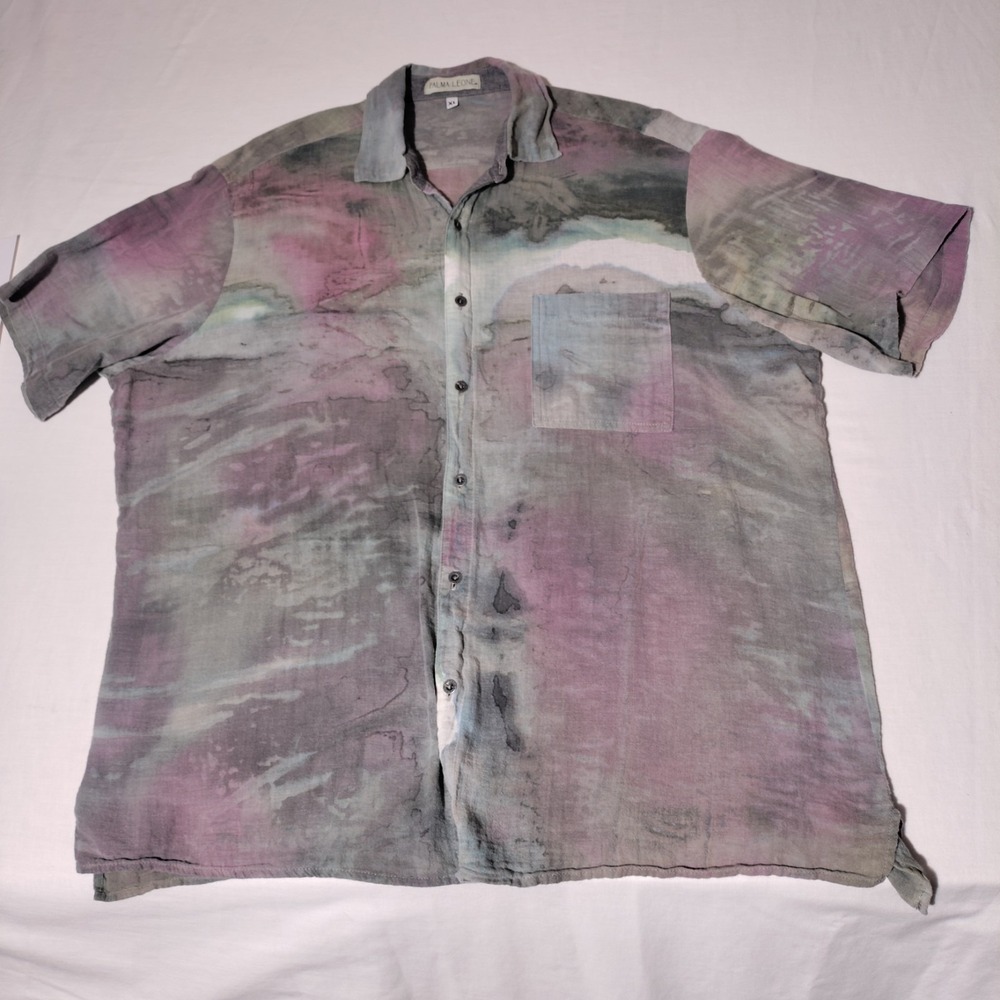 Palma Leone Men's XL Cotton Short Sleeve Collared Shirt Unique Art Dye Pattern